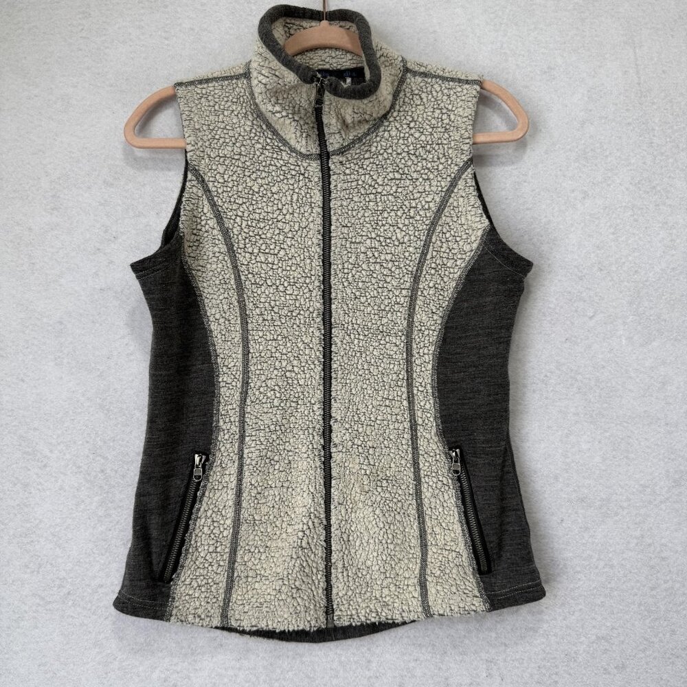 Kuhl Vest Womens Small Gray Ivory Sherpa Fleece Wool Blend Full Zip Pockets